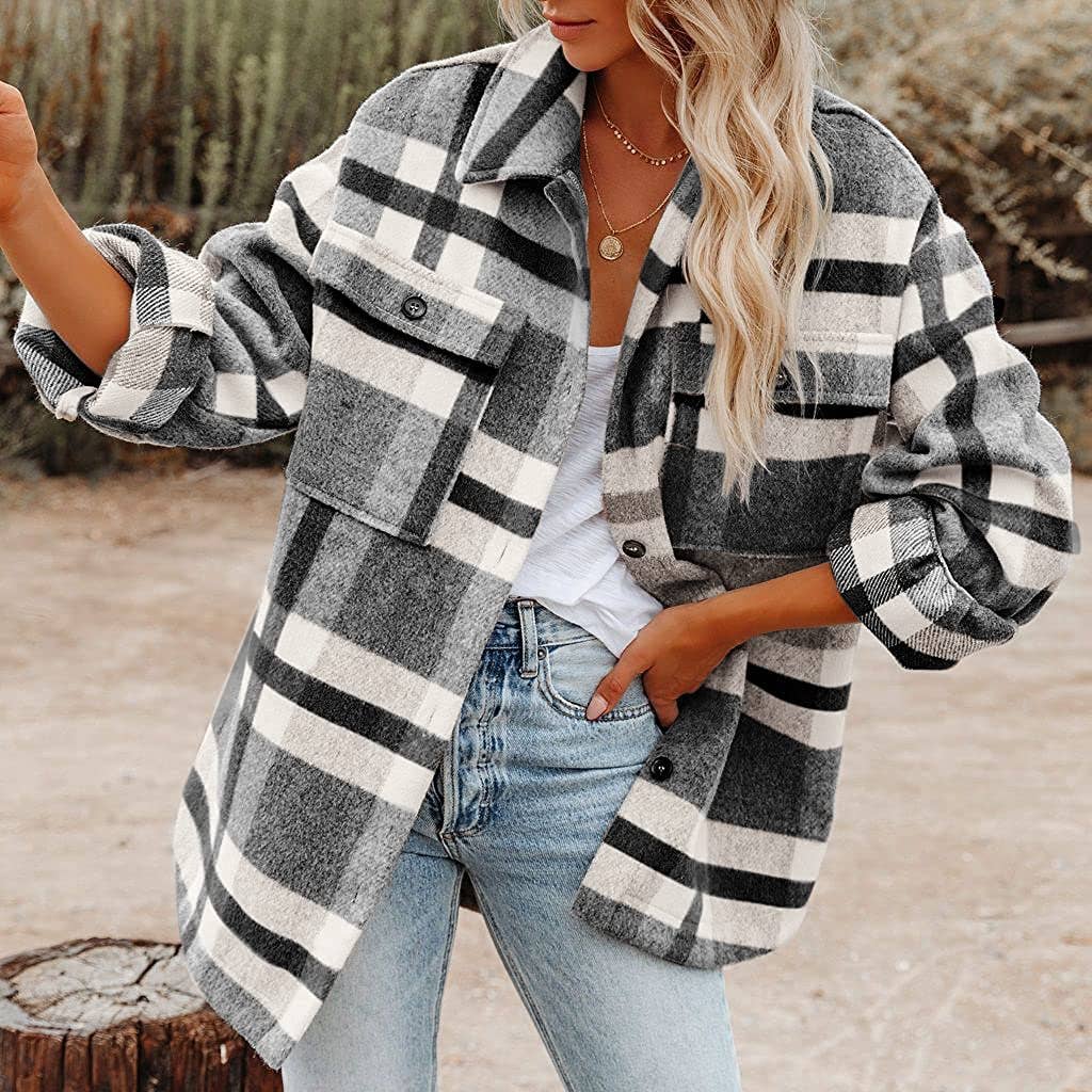 black and white plaid shacket womens cute oversized flannel